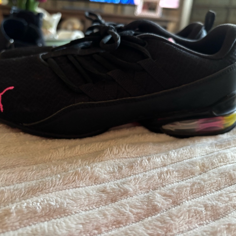 Puma Black Athletic Shoes with Pink Accents